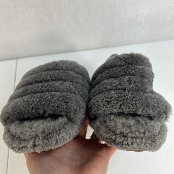 Ugg Sz 7 Oh Yeah Fluffy Double Strap Flat Slippers Slides Sandals in Grey - Picture 10 of 12